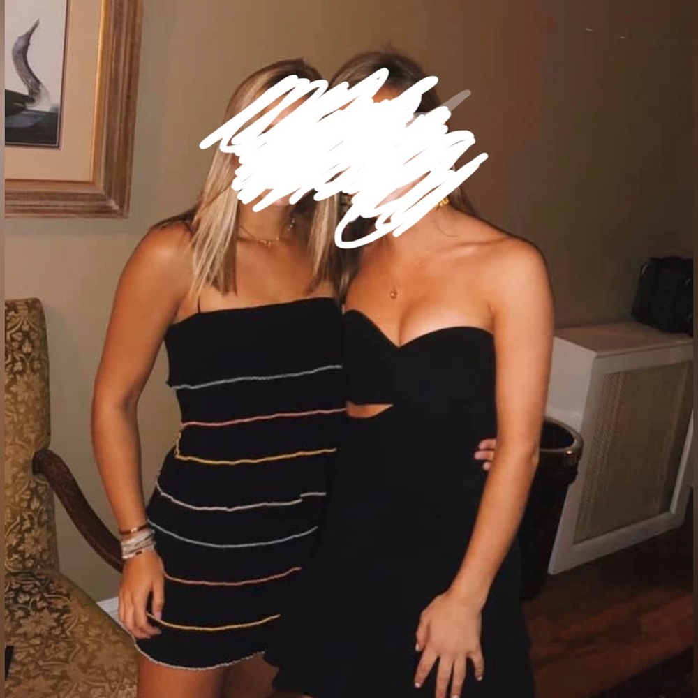 4SI3NNA Black Mini Dress with Multicolor Stripes
